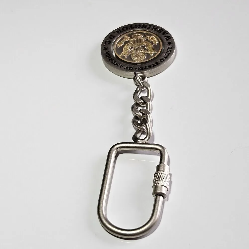 Vintage United States Washington DC Silver Tone Metal Spinner Keychain